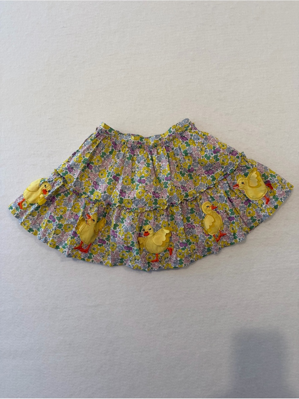 Boden Girls 5-6Y Floral Duck Appliqué Tiered Pull-On Elastic Waist Skirt